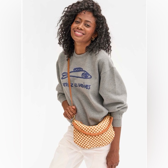 Clare V. Tan and White Checkered Petit Moyen Crossbody Bag - Picture 2 of 7